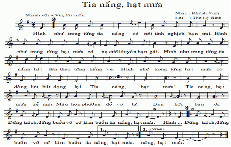 Sheet nhạc bài Tia nắng hạt mưa - Hợp Âm Việt